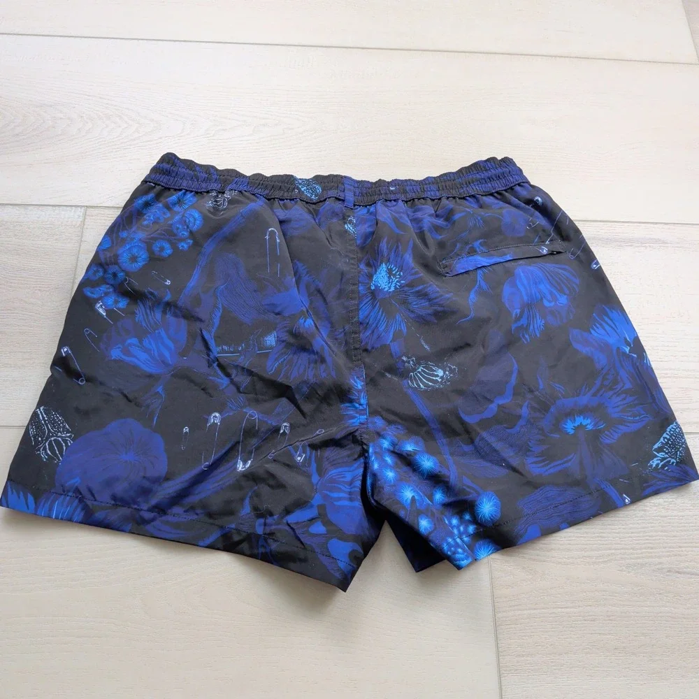 Paul Smith Botanical Print Swim Shorts Mens M Trunks Black Blue Beach Mesh Lined